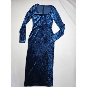 Lulus Blue Velvet Midi Dress Square Neckline Medium Whimsigoth Fairy Grunge